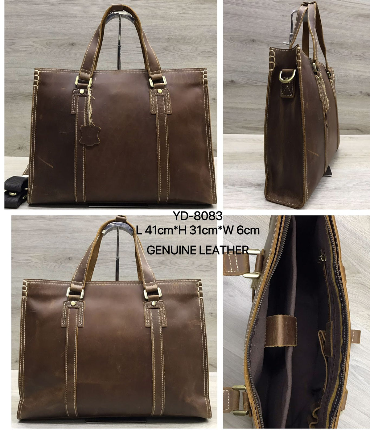 YD-8083 Genuine Leather Laptop Bag - Brown