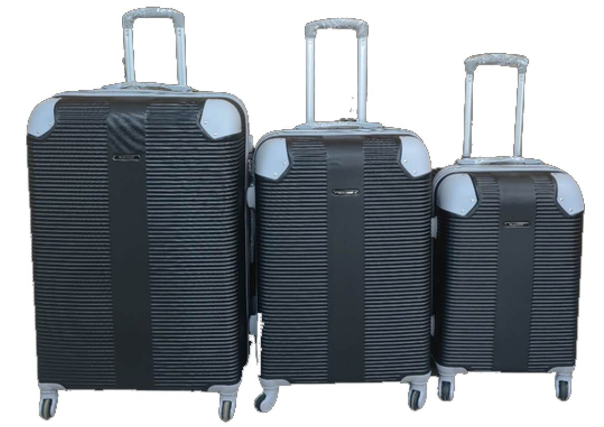 Black ABS 3-Piece Hard Shell Luggage Set-Spinner Wheels,Telescoping Handles