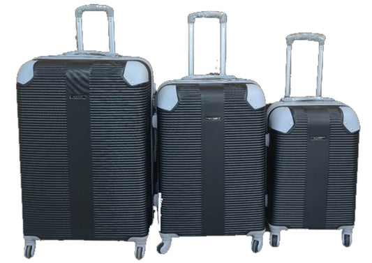 Black ABS 3-Piece Hard Shell Luggage Set-Spinner Wheels,Telescoping Handles