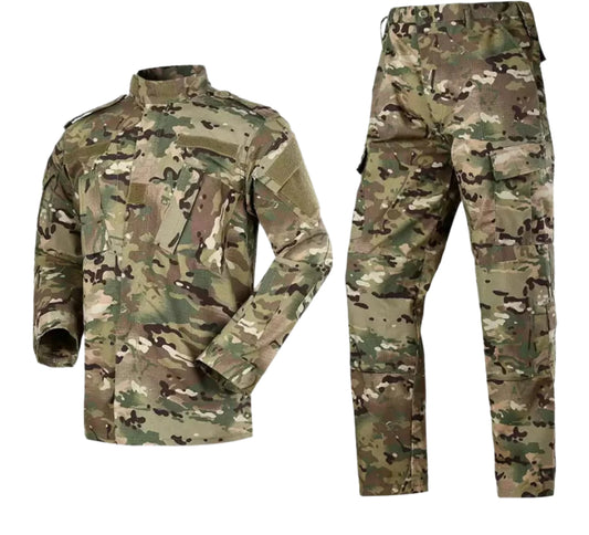 Men’s Outdoor Utility Uniform Set Long-Sleeve Shirt & Cargo Pants Khaki Camo