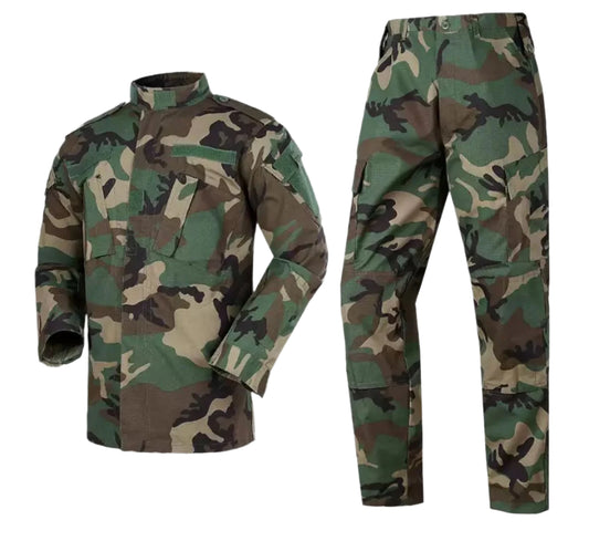 Men’s Outdoor Utility Uniform Set Long-Sleeve Shirt & Cargo Pants Woodland Gen1