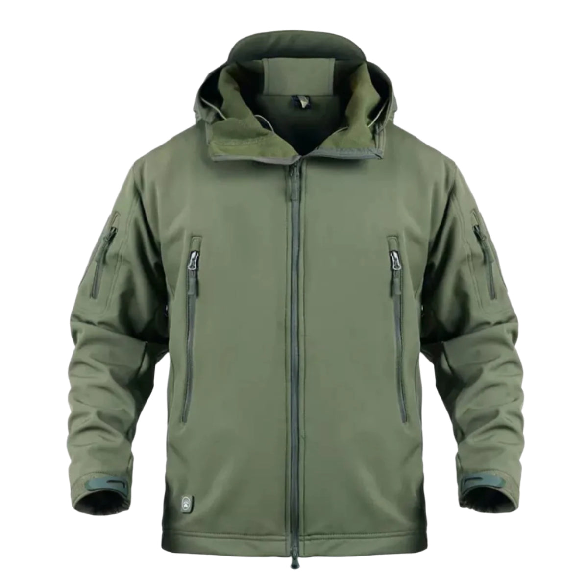 Green hooded jacket on a white background