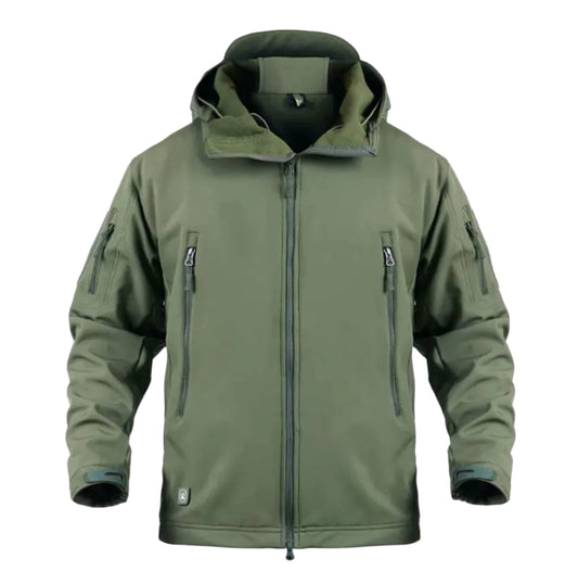 Green hooded jacket on a white background
