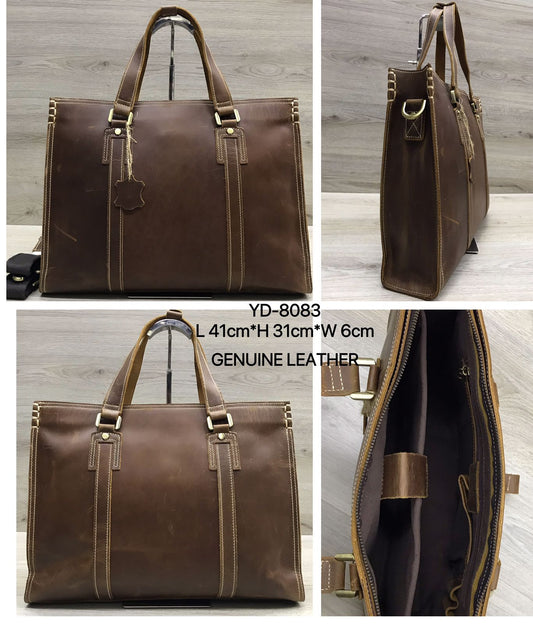 YD-8083 Genuine Leather Laptop Bag - Brown