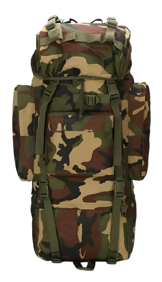 Camouflage backpack on a white background