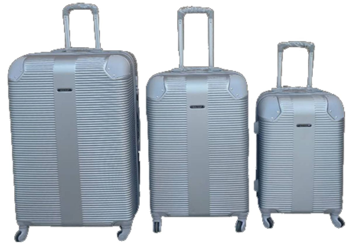 Silver ABS 3-Piece Hard Shell Luggage Set-Spinner Wheels,Telescoping Handles