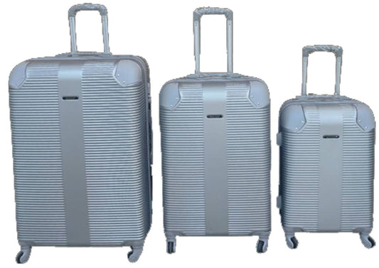 Silver ABS 3-Piece Hard Shell Luggage Set-Spinner Wheels,Telescoping Handles