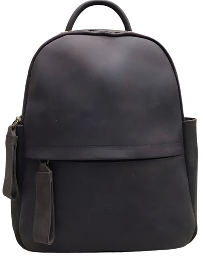 Two leather backpacks, one black and one brown, on a white background.