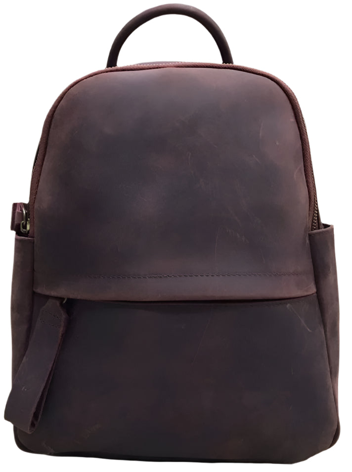 Two leather backpacks, one black and one brown, on a white background.