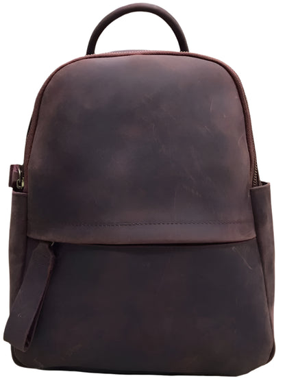 Two leather backpacks, one black and one brown, on a white background.