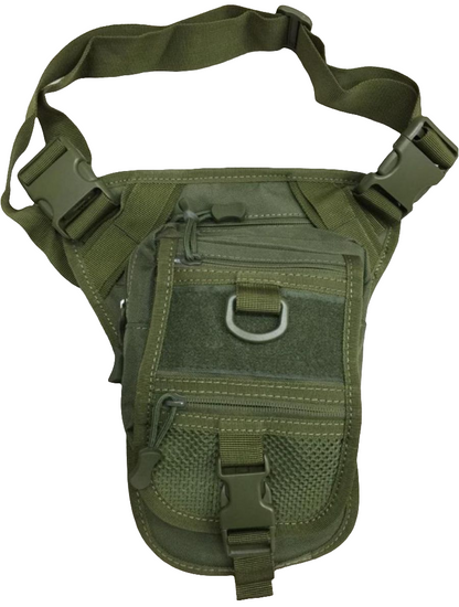 Green pouch with shoulder strap on a white background