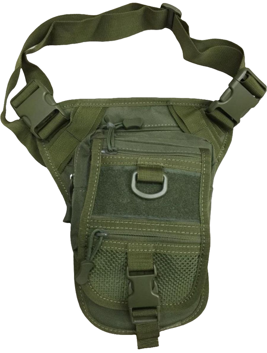 Green pouch with shoulder strap on a white background
