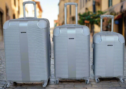 Silver ABS 3-Piece Hard Shell Luggage Set-Spinner Wheels,Telescoping Handles