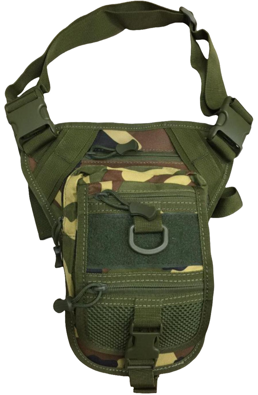 Green shoulder bag with camouflage pattern on a white background