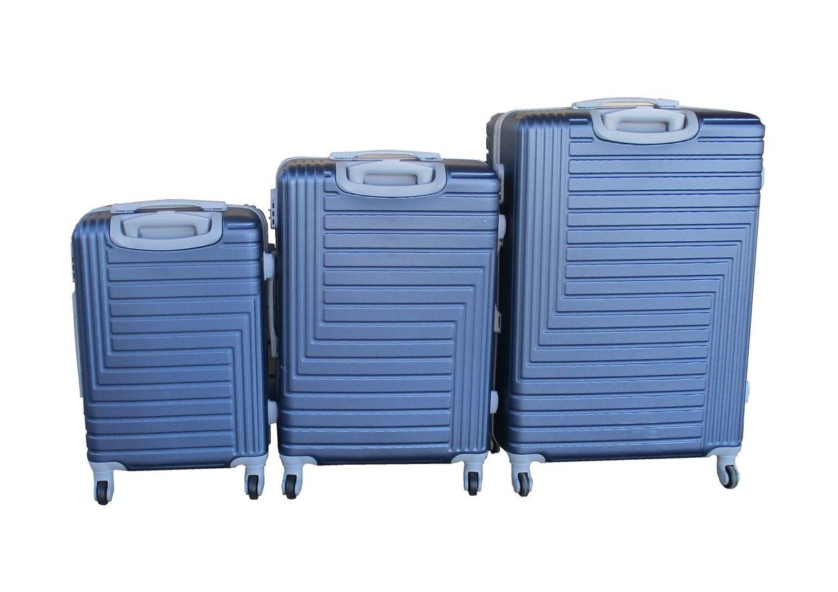 Blue ABS 3-Piece Hard Shell Luggage Set-Spinner Wheels,Telescoping Handles