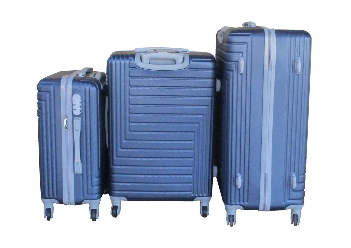 Blue ABS 3-Piece Hard Shell Luggage Set-Spinner Wheels,Telescoping Handles