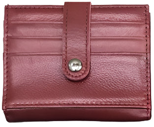 Collage of leather cardholders in various colors on a wooden surface.