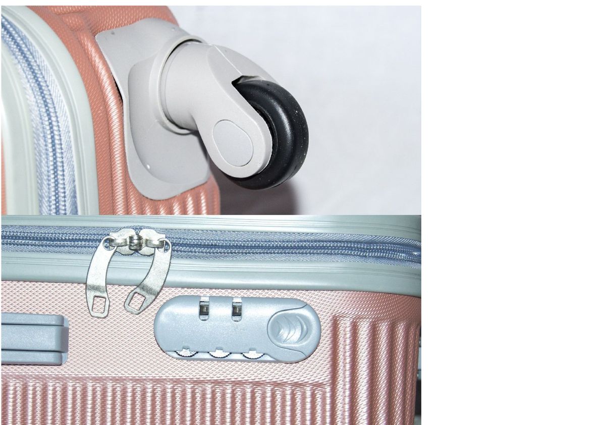 Rose Gold ABS 3-Piece Hard Shell Luggage Set-Spinner Wheels,Telescoping Handles