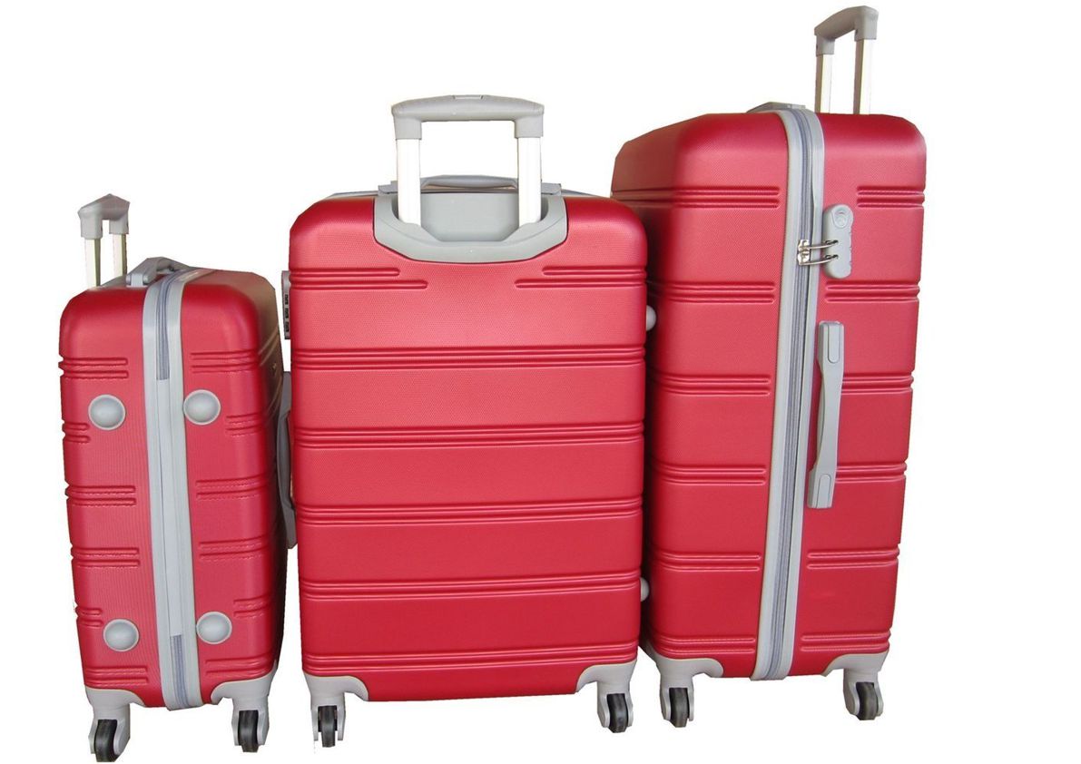 Red ABS 3-Piece Hard Shell Luggage Set-Spinner Wheels,Telescoping Handles