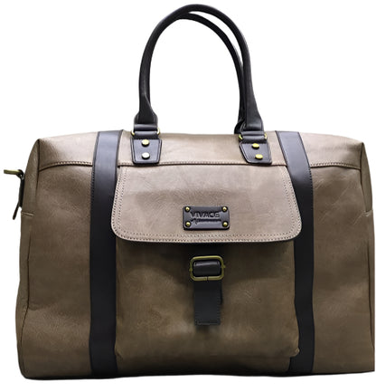 Set of five bags in different colors on a wooden surface