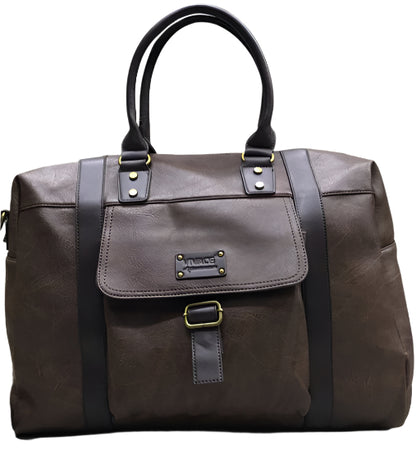 Set of five bags in different colors on a wooden surface