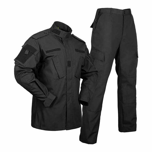 Men’s Outdoor Utility Uniform Set Long-Sleeve Shirt & Cargo Pants Black