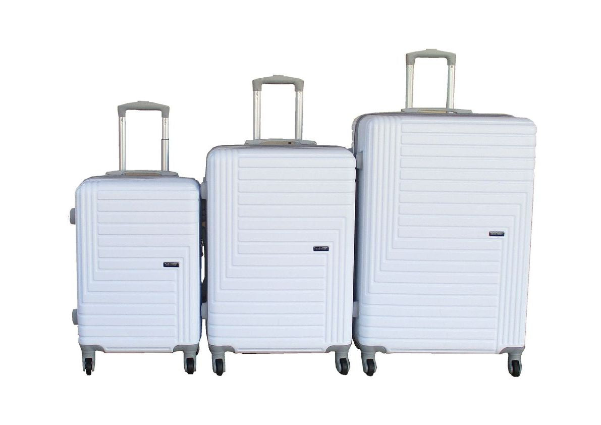 White ABS 3-Piece Hard Shell Luggage Set-Spinner Wheels,Telescoping Handles White
