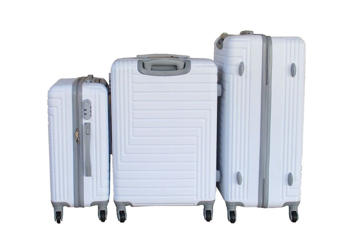 White ABS 3-Piece Hard Shell Luggage Set-Spinner Wheels,Telescoping Handles White