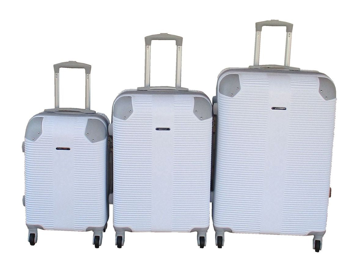 White ABS 3-Piece Hard Shell Luggage Set-Spinner Wheels,Telescoping Handles White 2
