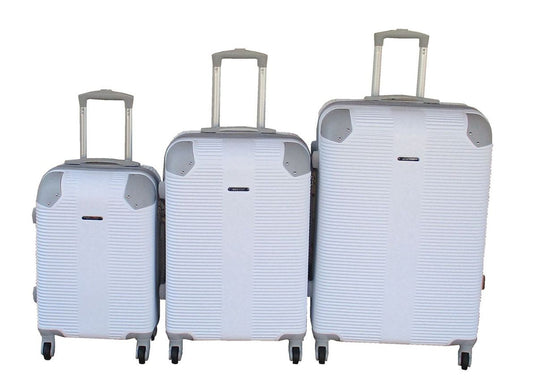 White ABS 3-Piece Hard Shell Luggage Set-Spinner Wheels,Telescoping Handles White 2