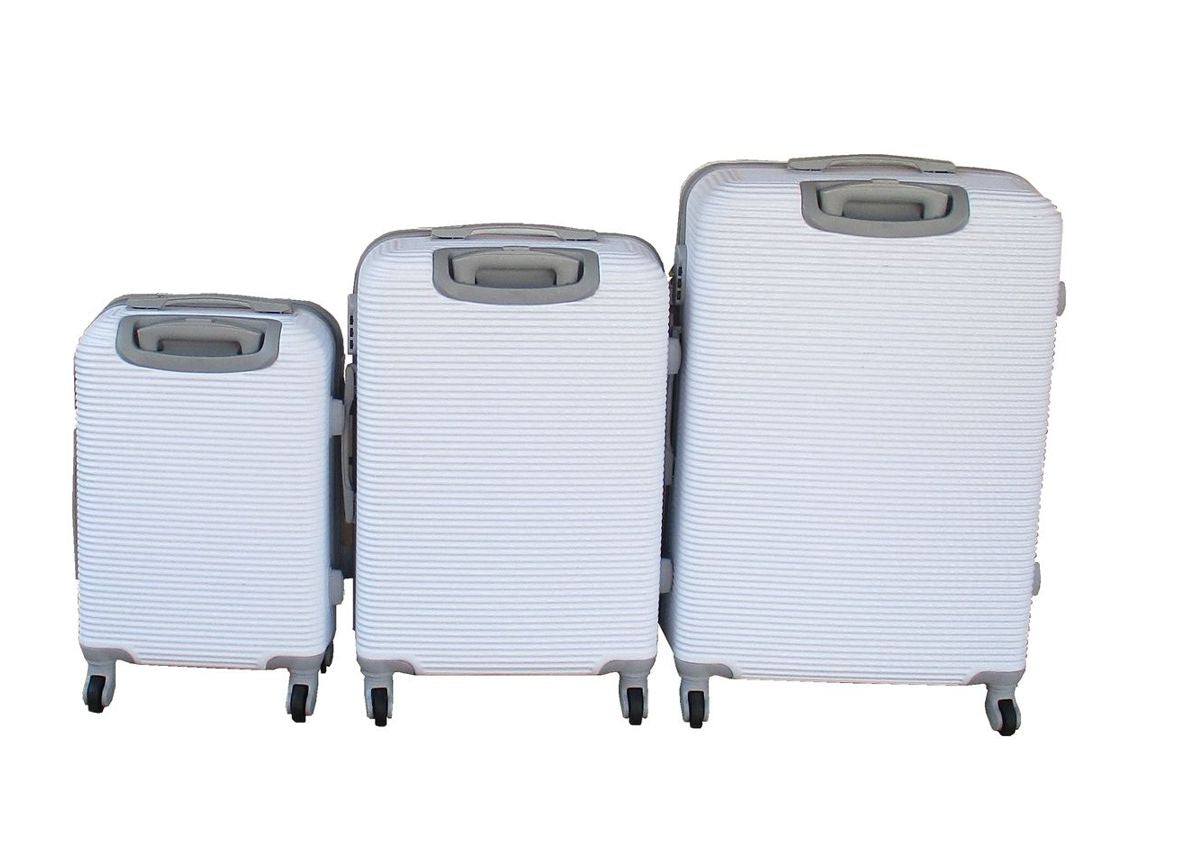 White ABS 3-Piece Hard Shell Luggage Set-Spinner Wheels,Telescoping Handles White 2