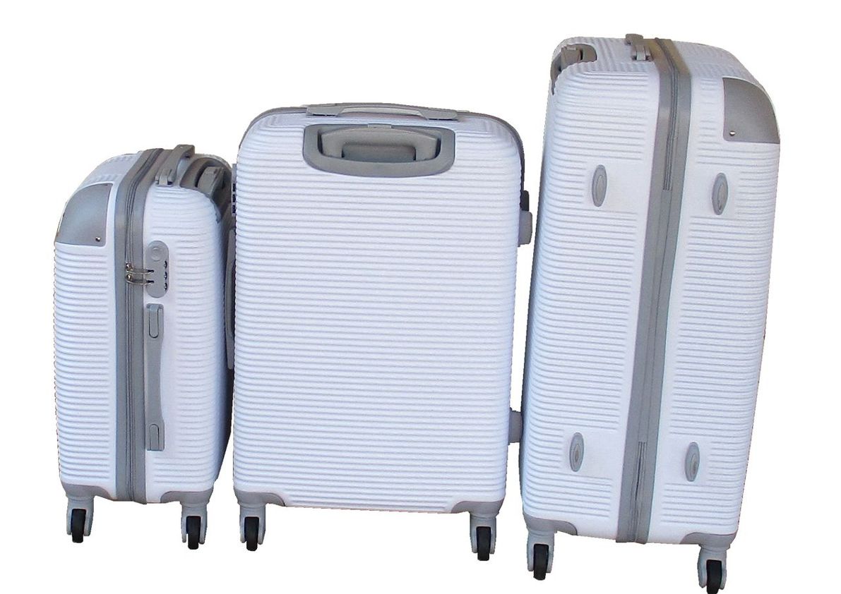 White ABS 3-Piece Hard Shell Luggage Set-Spinner Wheels,Telescoping Handles White 2