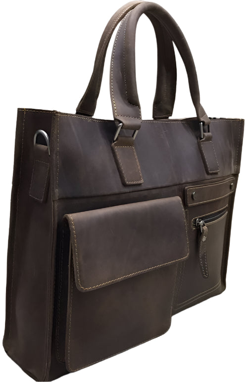 X-51521 Genuine Leather Laptop Bag - Brown